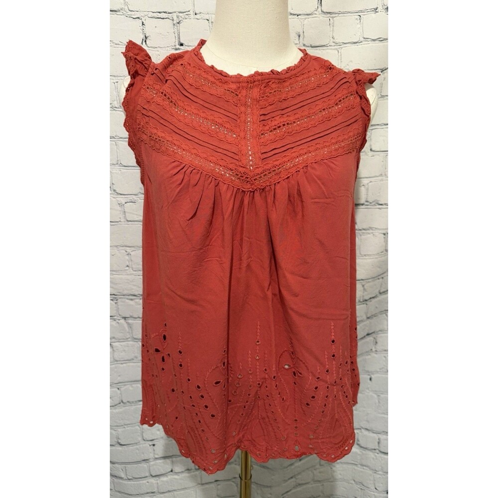 Torrid Eyelet Pintuck Detail Top Orange Feminine Boho Festival Plus Size 1 1X